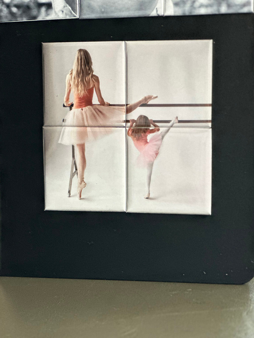 Custom 2x2 photo puzzle grid magnets showing 4 mylar sealed pieces forming complete image handcrafted by Polarity and Co
