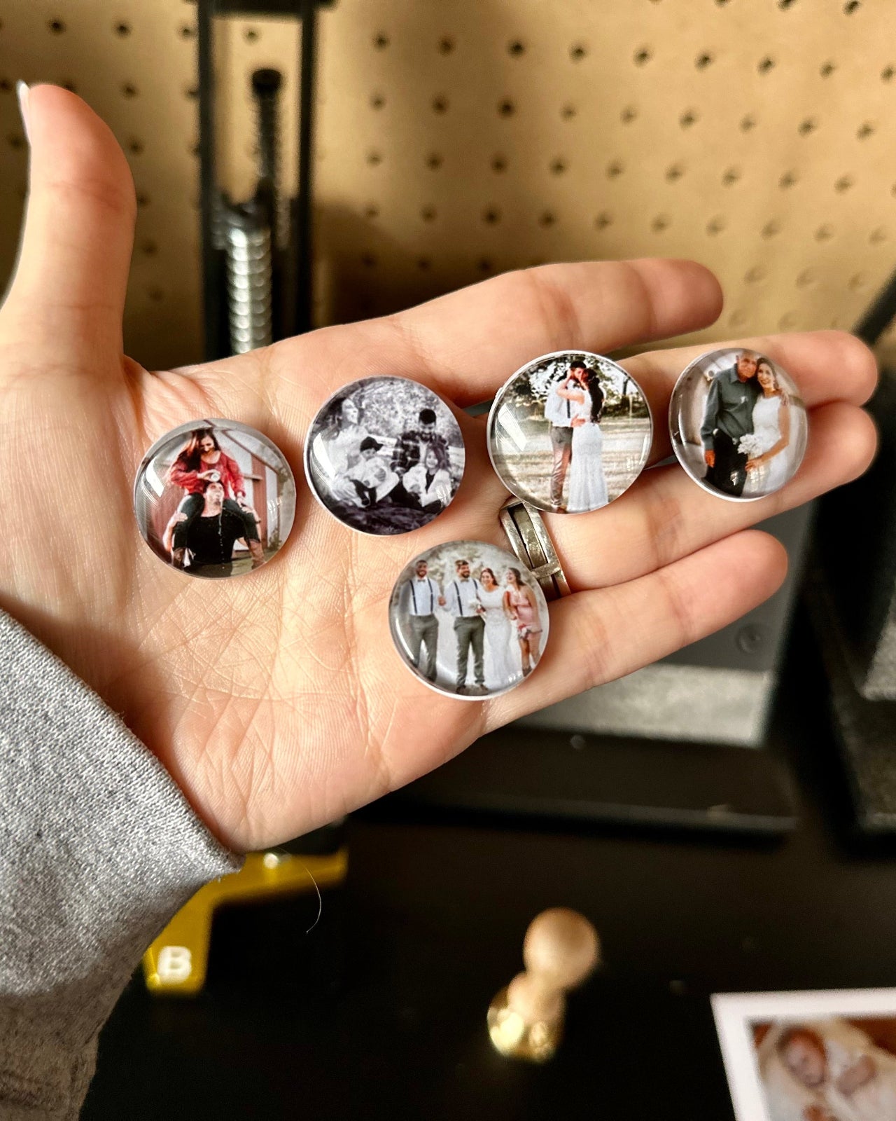 Custom glass cabochon photo magnets 1 inch domed glass personalized handcrafted by Polarity and Co